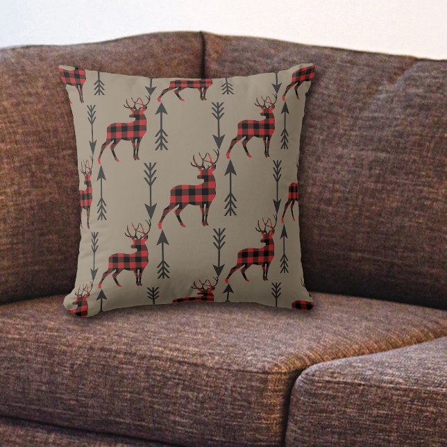 Buffalo Plaid Deer on Tan Reversible Throw Pillow (Creator Uploaded)