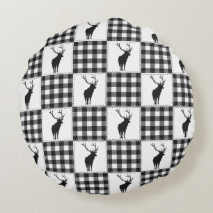 Buffalo Plaid Deer Rustic Woodland Pattern Round Pillow