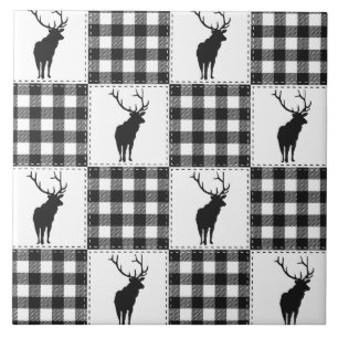 Buffalo Plaid Deer Rustic Woodland Pattern Tile