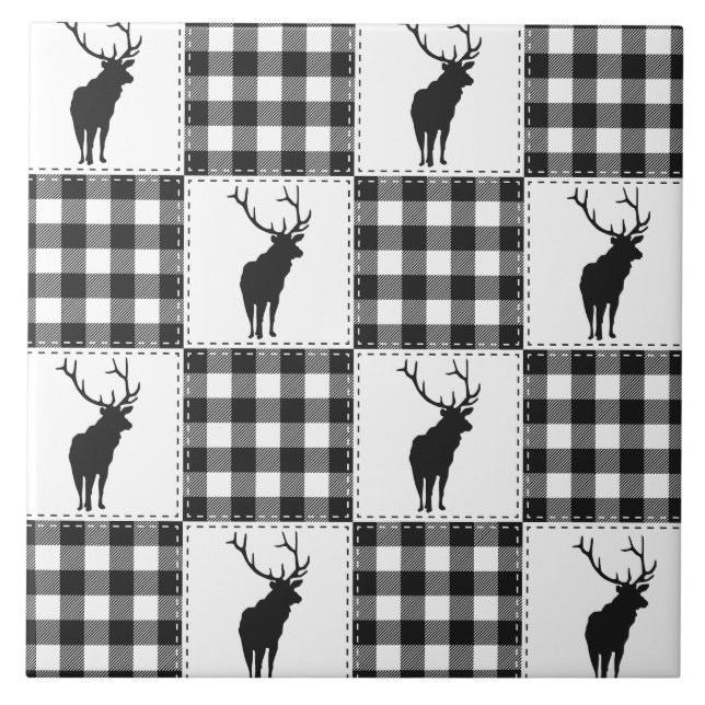 Buffalo Plaid Deer Rustic Woodland Pattern Tile (Front)