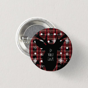 Buffalo Plaid Deer Snowflakes Christmas Party 1 Inch Round Button