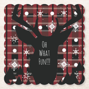 Buffalo Plaid Deer Snowflakes Christmas Party Paper Coaster