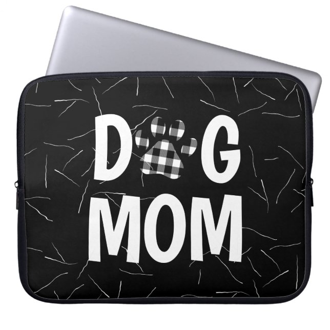 Buffalo Plaid DOG MOM Pawprint Laptop Sleeve (Front)