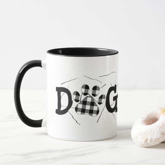 Buffalo Plaid Dog Mom Pawprints and Hair  Mug (With Donut)