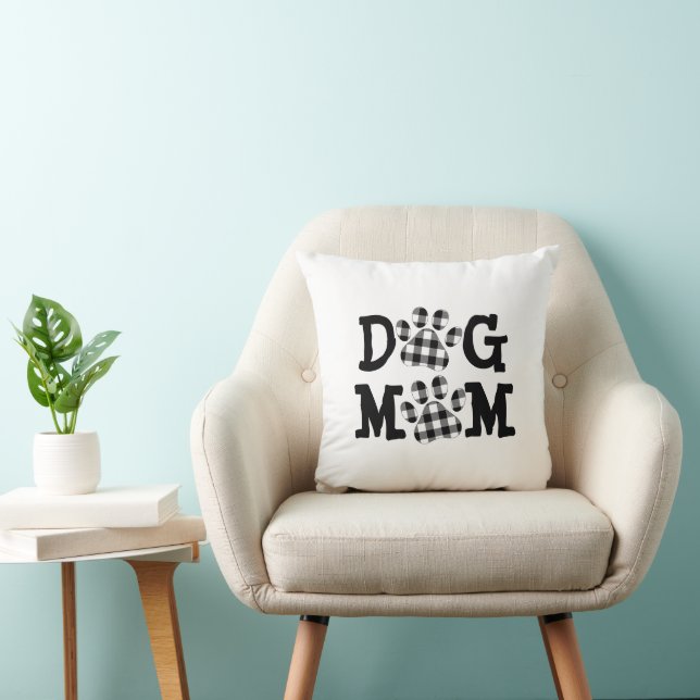 Buffalo Plaid DOG MOM Pawprints Throw Pillow (Chair)