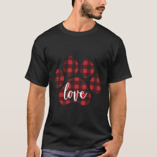 Buffalo Plaid Dog Paw Print Love T-Shirt