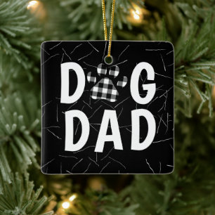 Buffalo Plaid Dog Pawprint with Dog Hair  Ceramic Ornament