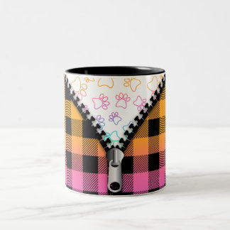 Buffalo Plaid Dog Paws Two-Tone Coffee Mug