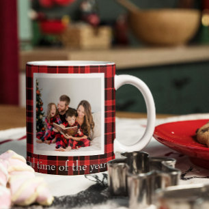 Buffalo Plaid Double Photo Christmas Coffee Mug