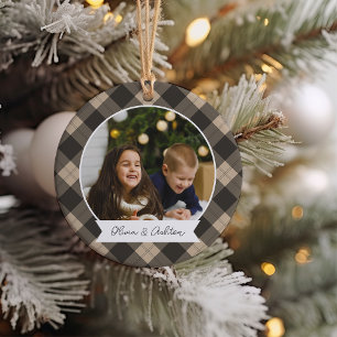 Buffalo Plaid Double Sided Personalized Photo Ceramic Ornament