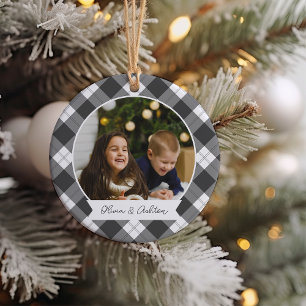 Buffalo Plaid Double Sided Personalized Photo Ceramic Ornament