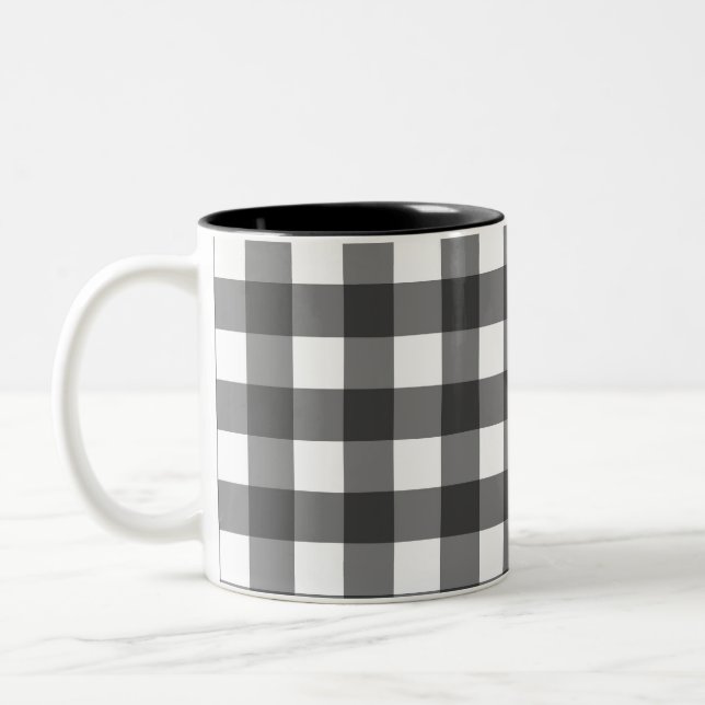 Buffalo Plaid Duvet Cover – Black and White Check  Two-Tone Coffee Mug (Left)