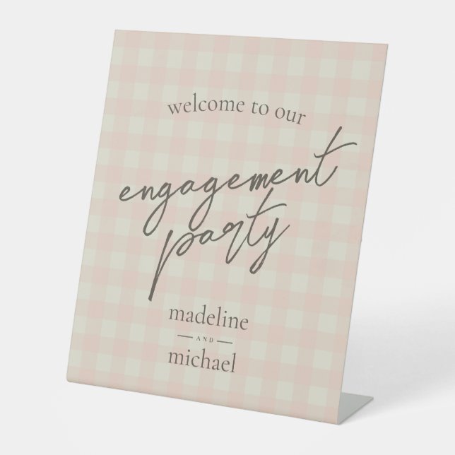 Buffalo Plaid Engagement Party Pedestal Sign (Front)