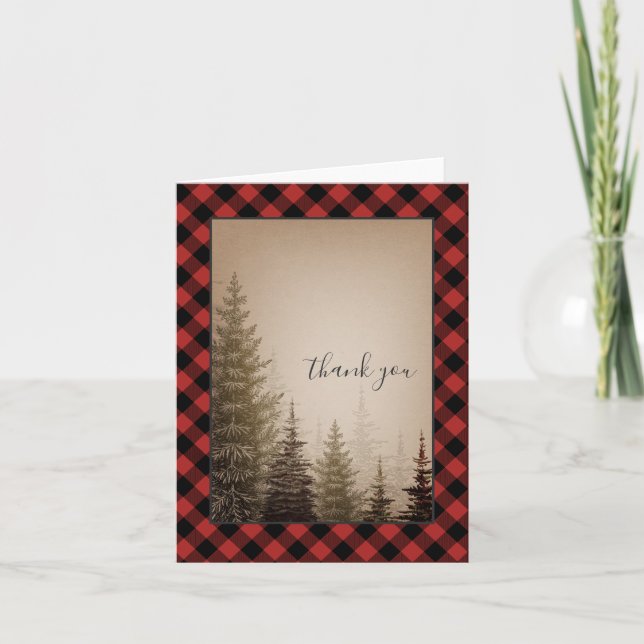 Buffalo Plaid Evergreen Thank You Card (Front)