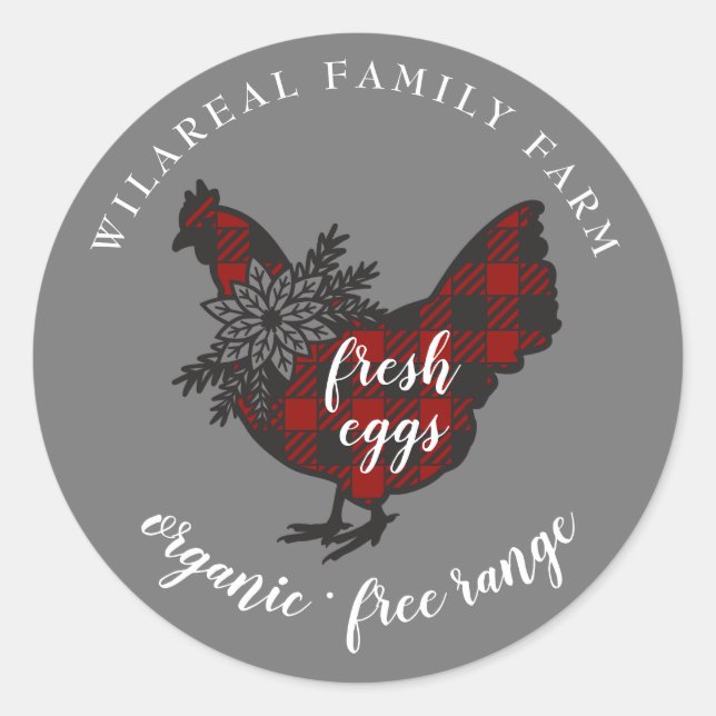 Buffalo Plaid Family Farm Chicken  Classic Round Sticker (Front)