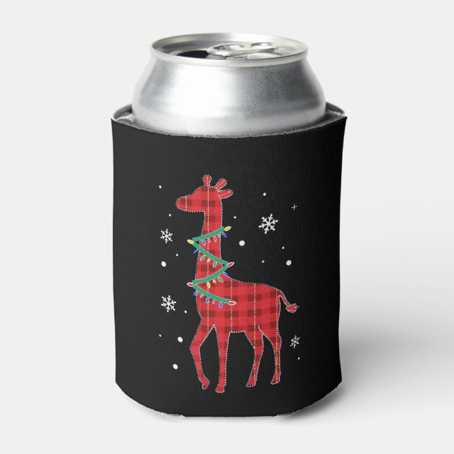 Buffalo Plaid Family Matching Giraffe Christmas Pa Can Cooler (Can Front)
