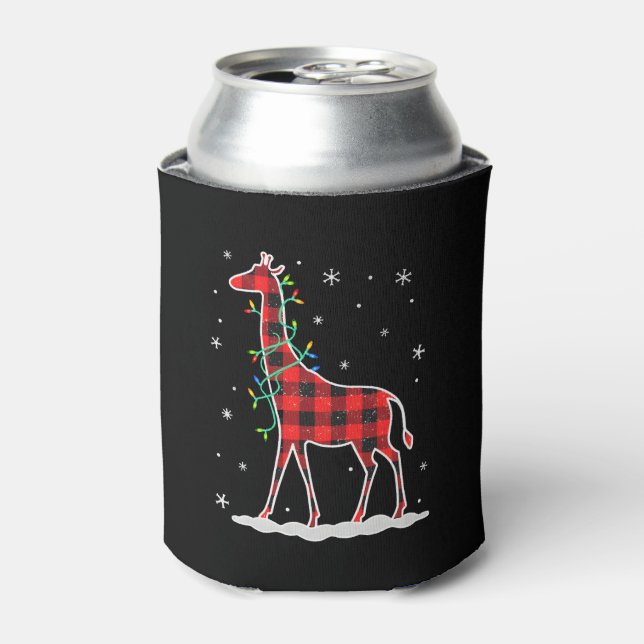 Buffalo Plaid Family Matching Giraffe Christmas Pa Can Cooler (Can Front)