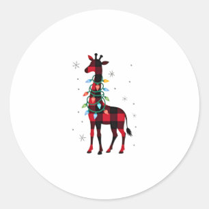 Buffalo Plaid Family Matching Giraffe Christmas Pa Classic Round Sticker