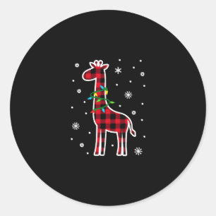 Buffalo Plaid Family Matching Giraffe Christmas Pa Classic Round Sticker