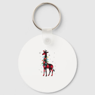 Buffalo Plaid Family Matching Giraffe Christmas Pa Keychain