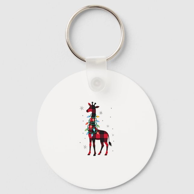 Buffalo Plaid Family Matching Giraffe Christmas Pa Keychain (Front)