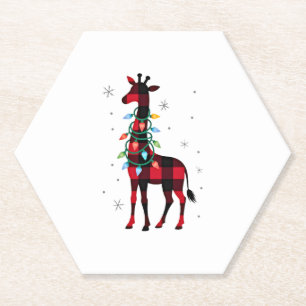 Buffalo Plaid Family Matching Giraffe Christmas Pa Paper Coaster