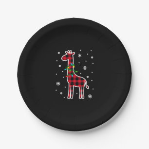 Buffalo Plaid Family Matching Giraffe Christmas Pa Paper Plate