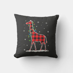 Buffalo Plaid Family Matching Giraffe Christmas Pa Throw Pillow