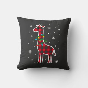 Buffalo Plaid Family Matching Giraffe Christmas Pa Throw Pillow