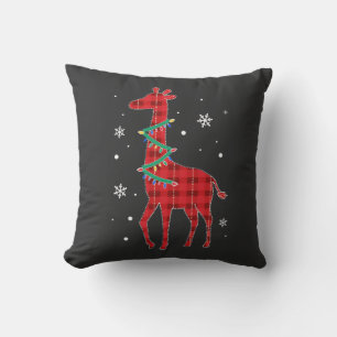 Buffalo Plaid Family Matching Giraffe Christmas Pa Throw Pillow