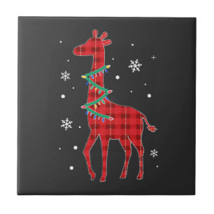 Buffalo Plaid Family Matching Giraffe Christmas Pa Tile