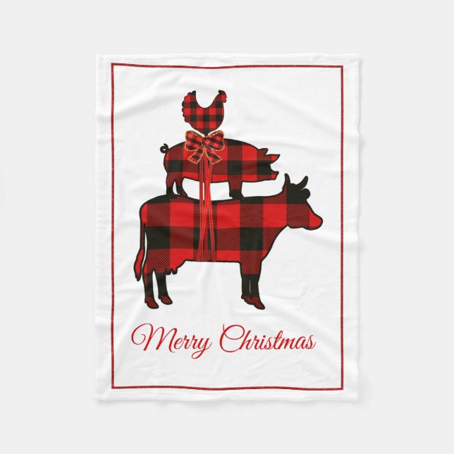 Buffalo Plaid Farm Animal Couverture de Noël (Devant)