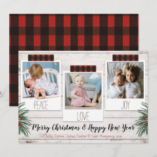 Buffalo Plaid Farmhouse 3 Photo Holiday Card
