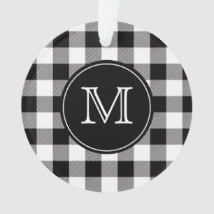 Buffalo Plaid Farmhouse Black and White Monogram Ornament