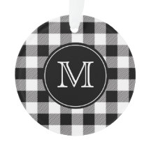 Buffalo Plaid Farmhouse noir et blanc Monogramme