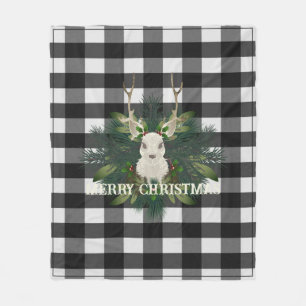 Buffalo Plaid Festive Reindeer Christmas Holiday Fleece Blanket