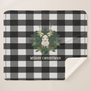 Buffalo Plaid Festive Reindeer Christmas Holiday Sherpa Blanket