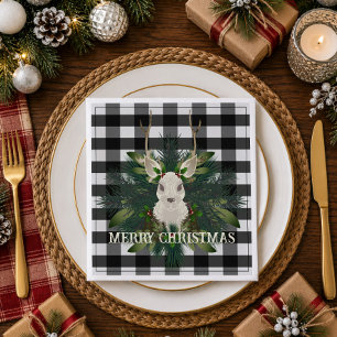 Buffalo Plaid Festive Reindeer Christmas Napkin