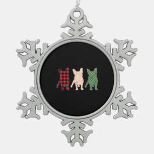 Buffalo Plaid French Bulldog Christmas Snowflake Pewter Christmas Ornament