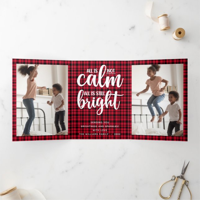 Buffalo Plaid Funny All is Not Calm  Tri-Fold Holiday Card (Inside)