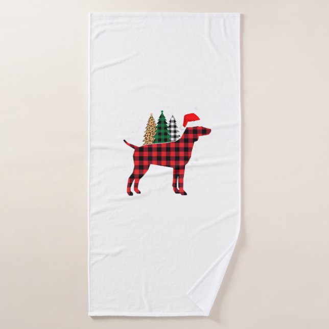 Buffalo Plaid German Pointer Dog Tree Christmas Pa Bath Towel (Bath Towel)