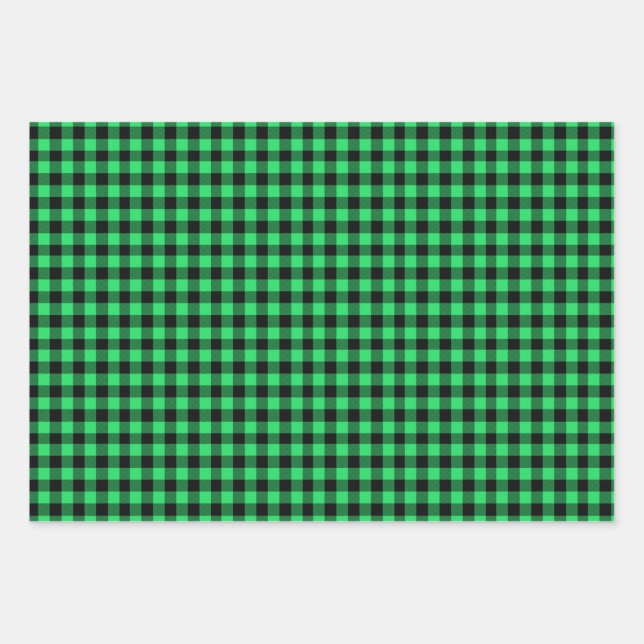 Buffalo Plaid Gift Wrap in 3 Colours Red Green Pin (Front)