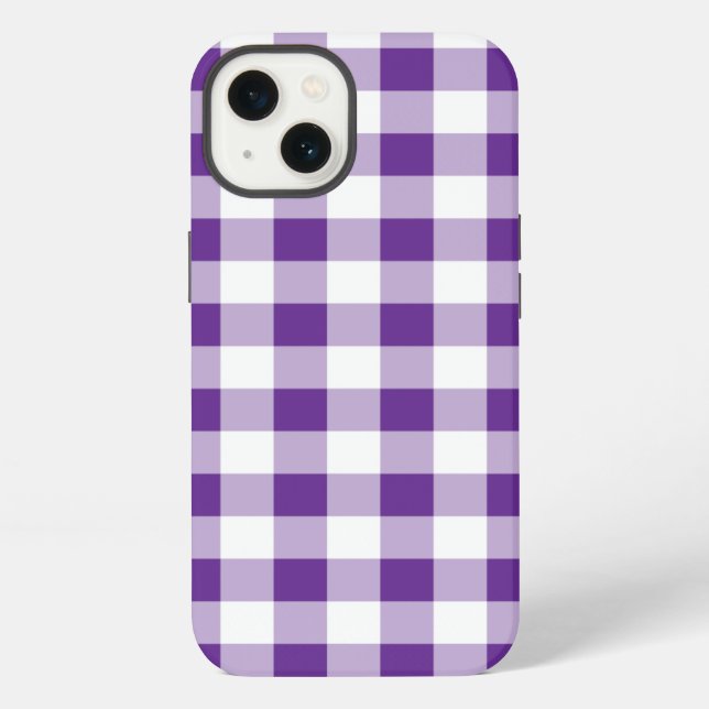 Buffalo Plaid Gingham Pattern Girly Purple White iPhone Case (Back)