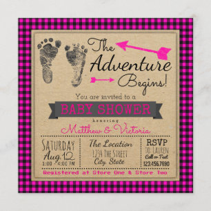 Buffalo Plaid Girls Boho Baby Shower Invitation
