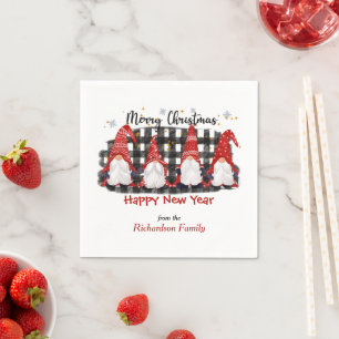 Buffalo Plaid Gnome Christmas Greeting Napkin