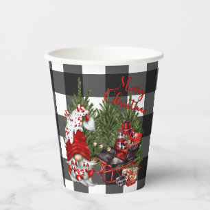 Buffalo Plaid Gnome Christmas Paper Cups