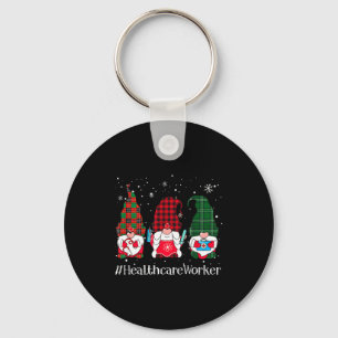 Buffalo Plaid Gnome Healthcare Worker Nurse Christ Keychain