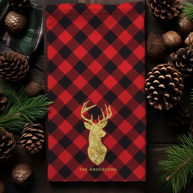 Buffalo Plaid Gold Deer Christmas Kitchen Towel (Creator Uploaded)