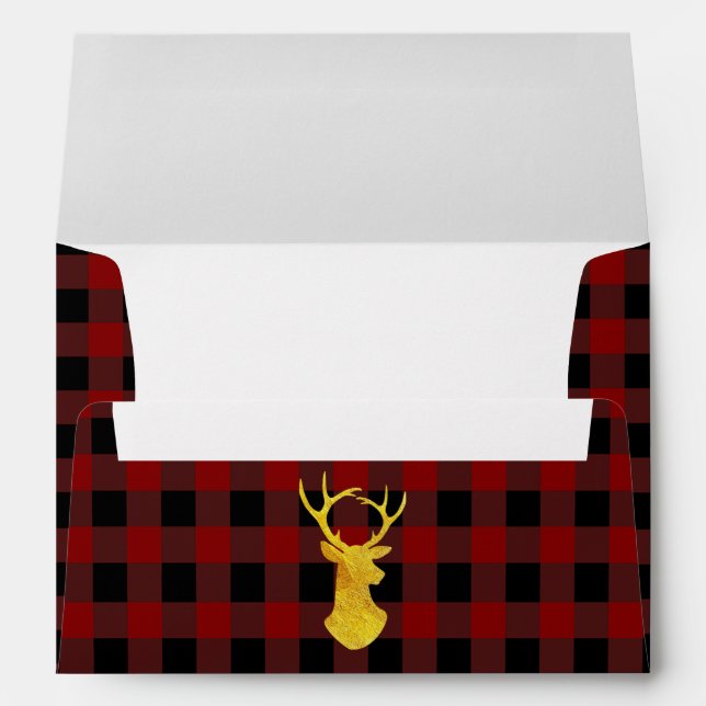 Buffalo Plaid Gold Foil Christmas Deer Envelope (Back (Bottom))
