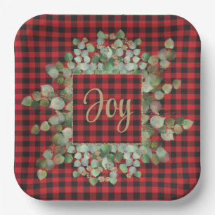 Buffalo Plaid Gold Sparkle Eucalyptus Custom  Paper Plate